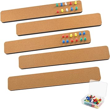 5Pcs Brown Felt Pin Board Bar Strips Bulletin Board Strips with 50 Push Pins Paste Notes, Photos, Schedules, Announcements.