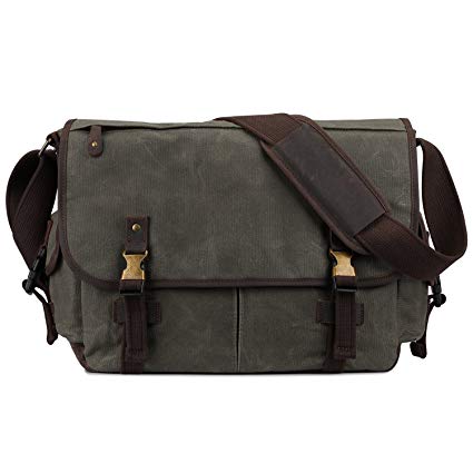 S-ZONE 15.6 Inch Messenger Bag for Men Canvas Laptop Business Shoulder Bag Vintage Large School College Satchel