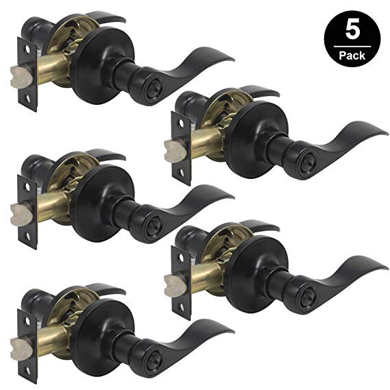 Gobrico Interior Privacy Handles Door Locksets Bed and Bath Leversets 5Pack Black Finished