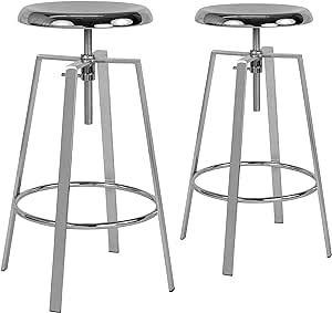 Flash Furniture Toledo Industrial Style Barstool with Swivel Lift Adjustable Height Seat in Chrome Finish (Pack of 2)