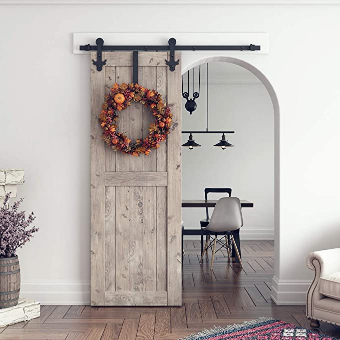 SMARTSTANDARD 5ft Heavy Duty Single Sliding Barn Door Hardware Kit -Smoothly and Quietly -Easy to Install -Includes Step-by-Step Installation Instruction Fit 30" Width Door Panel (Bull Shape)