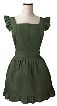 LilMents Retro Adjustable Ruffle Apron Kitchen Cooking Baking Cleaning Maid Costume (Army Green)
