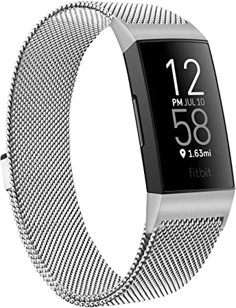 Vancle Metal Bands Compatible with Charge 4 / Fitbit Charge 3 / Charge 3 SE, Stainless Steel Mesh Magnetic Lock Wristband for Women Men