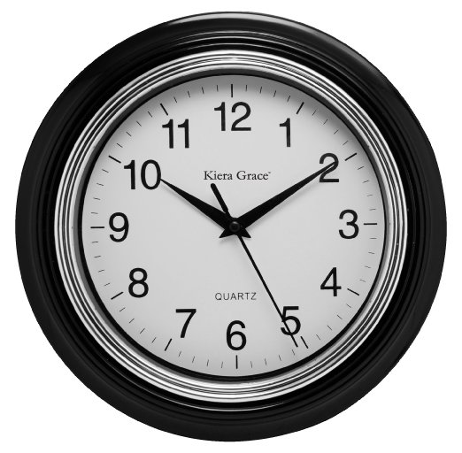 Kiera Grace Aster Round Wall Clock, 10 Inch, 1.5 Inch deep - Black