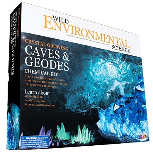 Wild Environmental Science - Crystal Growing Caves and Geodes - Science Kit for Ages 8  - Grow Stalagmites, Columns and More - Includes Display Case