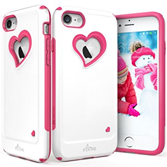 iPhone 7 Case, Vena [vLove][Heart-Shape | Dual Layer Protection] Hybrid Bumper Cover for Apple iPhone 7 (4.7"-inch) (White/Pink)
