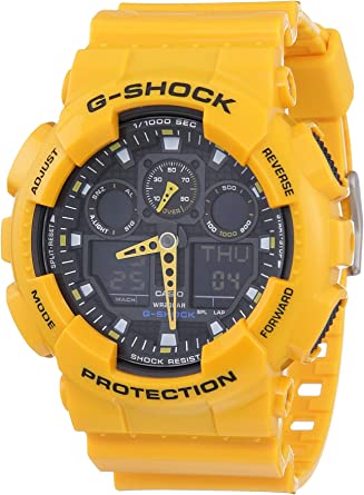 Casio Men's G-Shock GA100A-9A Yellow Resin Quartz Watch with Black Dial