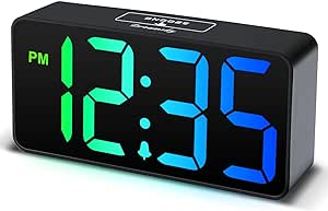 DreamSky Small Digital Alarm Clocks for Bedrooms - RGB Electric Desk Clock for Kids Bedside Nightstand, Living Room, Large Numbers with Dimmer, Adjustable Alarm Volume, USB Port, Snooze, 12/24Hr