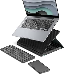 Logitech Casa Pop Up Desk Work From Home Kit with Laptop Stand, Wireless Keyboard & Touchpad, Bluetooth, USB C Charging, for Laptop/MacBook (10” to 17”) - Windows, macOS, ChromeOS - Classic Chic