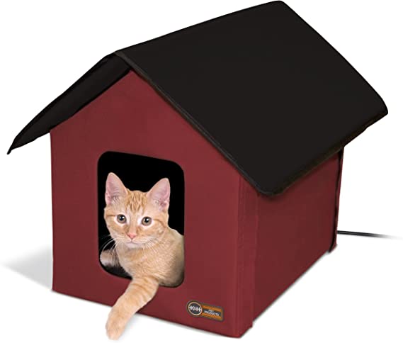 K&H Manufacturing 20W Outdoor Heated Kitty House, 18-Inch X 22-Inch X 17-Inch, Barn Red/Black