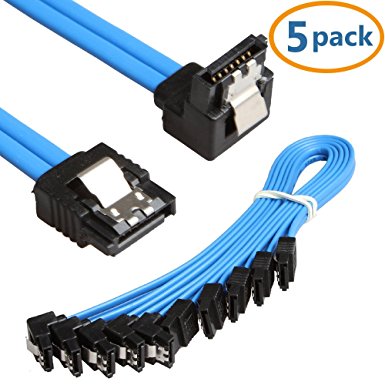 SHARPALIN 5 Pack 11-Inch SATA III 6.0 Gbps Cable with Locking Latch and 90-Degree (5x 11in SATA Cable Blue)