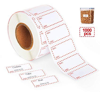 1000 Freezer Food Labels On Roll, ilauke Self-Adhesive Date Labels 50x25mm, Removable and Waterproof, White and Red