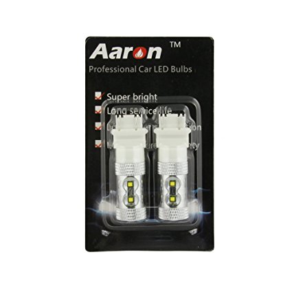 2Pcs Aaron 6000K Pure White 60W 3157 (3156 3056 3057) Super Bright XB-D CREE High Power LED Bulbs for DRL Brake Tail Backup Reverse Lights