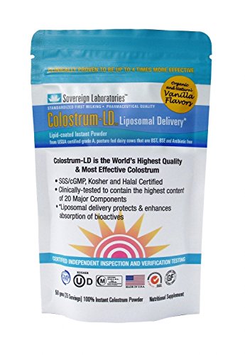 Colostrum-LD Powder with Proprietary Liposomal Delivery (LD) Technology for up to 1500% Better Bioavailability than Regular Bovine Colostrum (Vanilla, 50 Grams)