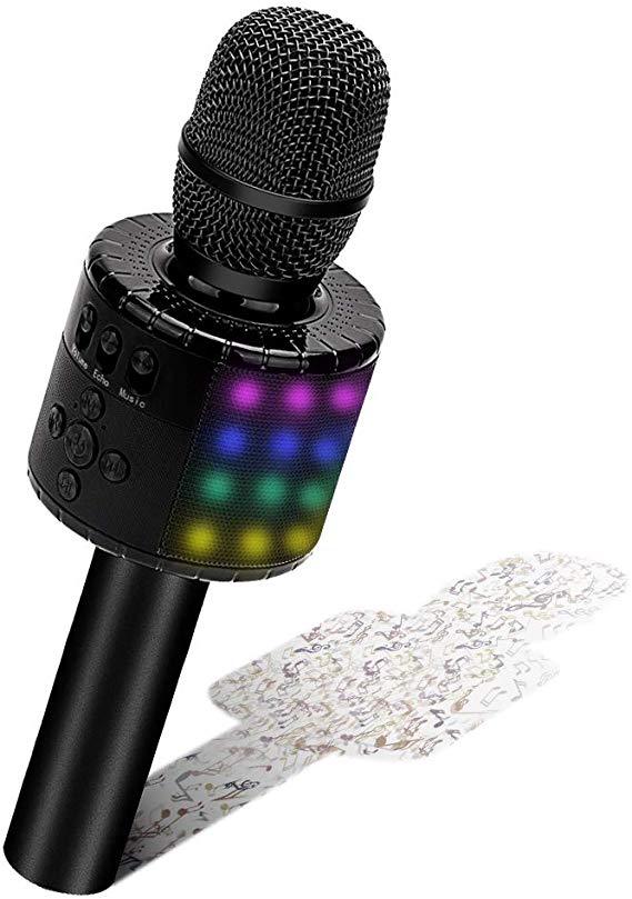 BONAOK Karaoke Microphone Bluetooth, Wireless Mic Karaoke with Led lights, Kids Singing Recording Microphone,Portable Home Party KTV Player Microphone Machine,Compatible with Android & iOS (Black)