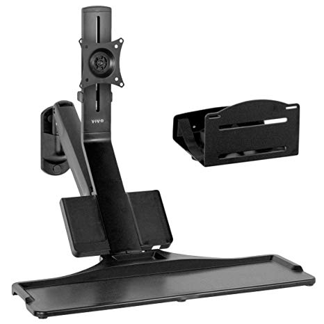 VIVO Premium Black Single Monitor & Keyboard Counterbalance Sit-Stand Wall Mount and CPU Holder | Ergonomic Standing Transition Workstation (STAND-SIT1WD)