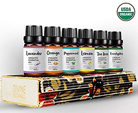 USDA Organic Essential Oils (Set of 6 10 ml) Natural Aromatherapy for Diffuser | Therapeutic Stress Relief & Relaxation Mothers Day Gift Set | Lavender Peppermint Tea Tree Lemon Orange Eucalyptus