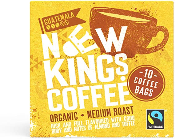 New Kings Coffee Bags - Fresh Ground Coffee Bags - Fairtrade Medium Roast - Guatemala - (Box of 10 Individually Wrapped Coffee Bags) - Great for Home | Office | Camping | Travelling | Hotels