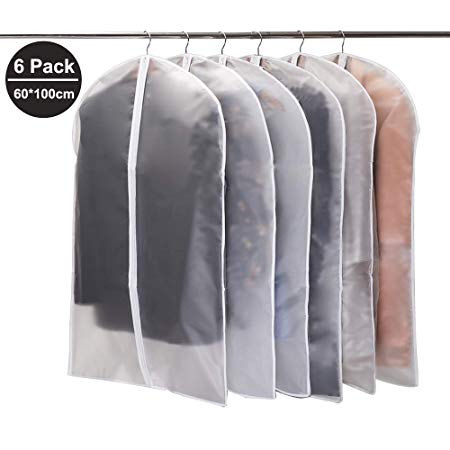 Bloss White Garment Bags for Storage and Travel, 24 x40 Inches Garment Covers Dust-Proof Protector Suit Cover for Suit, Jacket, Shirt, Coat, Dresses (Pack of 6)