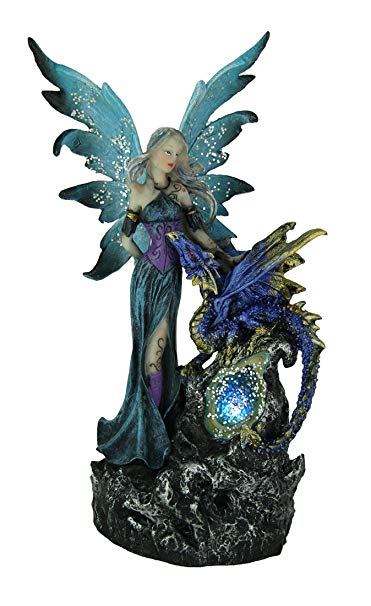 Everspring Sapphire Blue Fairy and Dragon LED Lighted Geode Statue