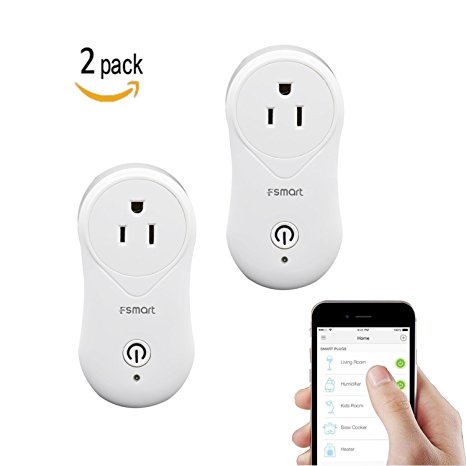 Smart Wifi Plug, Fsmart Two Pack Wireless Outlet Hub Free Socket Swith App Remote Control Compatible Amazon Alexa