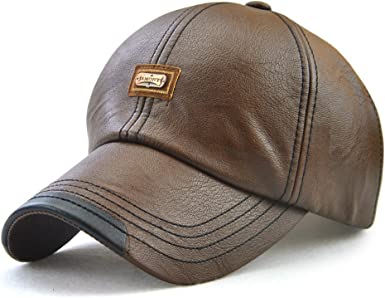 PU Leather Baseball Cap Casquette Flat Hat European and American Retro Style For Men