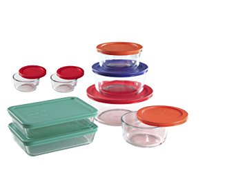 Pyrex 12 Pieces plus 4 BONUS Pieces Glass Food Storage round and rectangle containers set (=16 PIECE set)