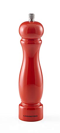 Lagostina Wood Pepper Mill, Stainless Steel Grinder, 9" (23cm), Red