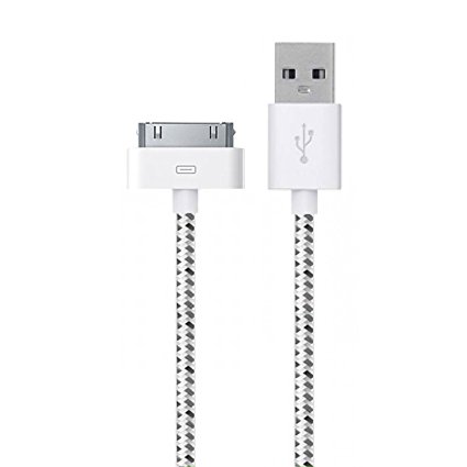 Go Beyond (TM) 10 Feet 30 Pin Nylon Braided Premium USB Charging Data Sync Cable for Apple iPod, iPhone, and iPad (10FT White Nylon Cable)