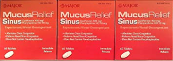 MAJOR Mucus Relief Sinus Congestion Tablets 60 ea (Pack of 3)