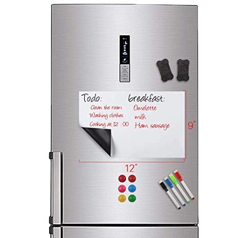 Airnogo Magnetic Dry Erase Board for Fridge Refrigerator Whiteboard, 4 Magnetic Markers & 2 Magnetic Erasers&6 Magnetic moji- A Fridge Whiteboard Sheet for to-Do Lists & Family Notes (A4:12"x9")