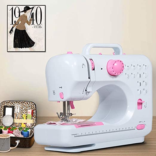 Mini Household Sewing Machine Double Speed and Thread 12 Built-in Stitches with Presser Foot Pedal Embroidery Machine