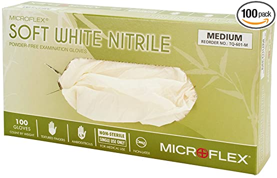 Microflex Tranquility TQ-601 White XL Nitrile Powder Free Disposable General Purpose & Examination Gloves - Medical Grade - Rough Finish - 9.5 in Length - TQ-601-XL [PRICE is per BOX]