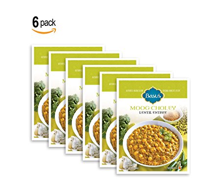 Basu's Homestyle Moog Choley Dal  Moog Dal and Chick Peas -  (6, 7 Ounce Pouches) - Fully Prepared Lentil Flavors From Home