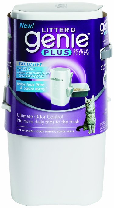 Litter Genie Plus Cat Litter Disposal System with Odor Free Pail System, White