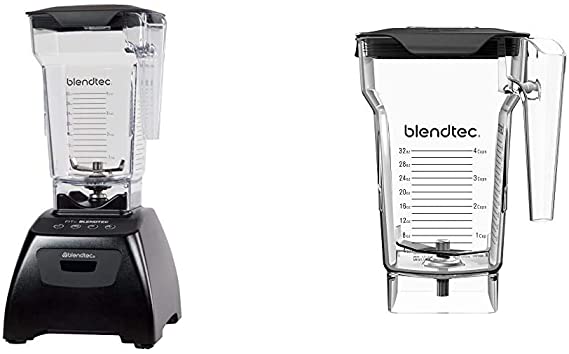 Blendtec Classic Fit Blender with FourSide Jar (75 oz), 30-sec Pre-programmed cycle, Black & FourSide Jar (75 oz), Four Sided, Professional-Grade Blender Jar, Vented Latching Lid, BPA-free, Clear