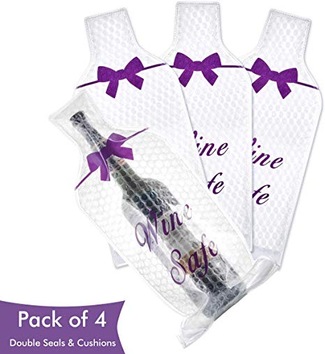 Reusable Wine Bottle Protector Sleeve Travel Bag Wine Skins Bottle Container, 4-Pack, Plastic Zip and Folded Seals, Shatterproof Leak Proof Reusable Wrap for Store Cocktails,Vinegar,Olive Oil