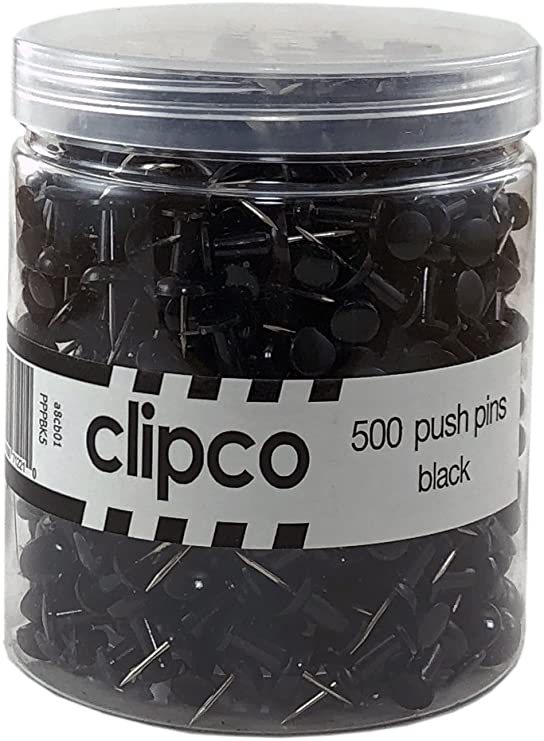 Clipco Push Pins Jar Black (500-Count)