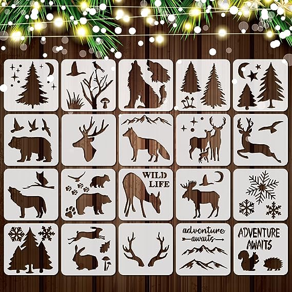 20 Pieces Stencil Template for Painting Reusable Animal Plant Spring Summer Winter DIY Christmas Stencils for Painting on Wood Wall Home Decor (Forest Style)