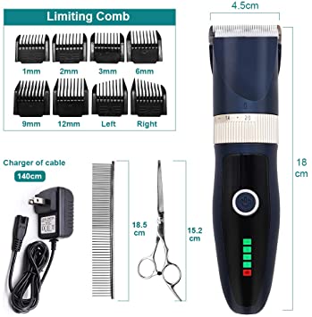 AngFan Dog Shaver Grooming Clippers Low Noise Professional Rechargeable Cordless Electric Quiet Hair Clippers Set for Dogs Cats Pets Pet Grooming Kit for Hair Around Face Paws Eyes Ears Rump （Blue）