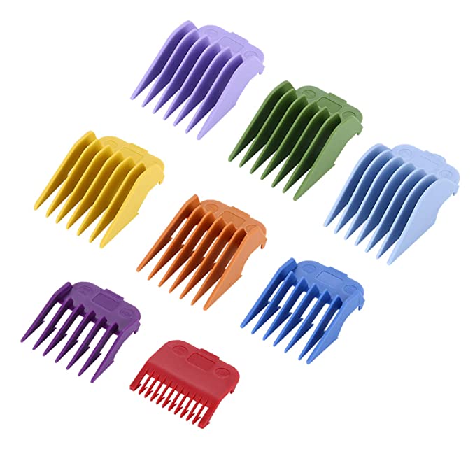 8 Pcs Colorful Guide Combs Hair Guards for Most Hair Clippers/Trimmers–8 Cutting Lengths from 1/8”to 1”(3-25mm)–Great for Professional Stylists and Barbers