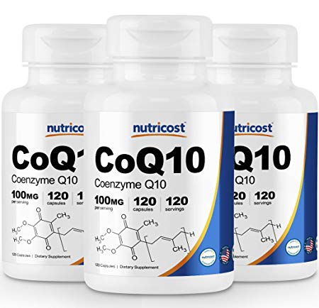 Nutricost CoQ10 (3 Bottles) - 120 Capsules, 100mg, 120 Servings - High Absorption Coenzyme Q10