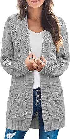 MEROKEETY Women's 2024 Long Sleeve Cable Knit Cardigan Sweaters Open Front Fall Outwear Coat