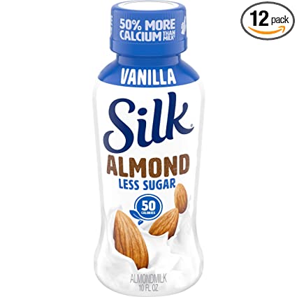 Silk Shelf-Stable Almondmilk, Less Sugar Vanilla, Dairy-Free, Vegan, Non-GMO Project Verified, 10 oz. (Pack of 12)