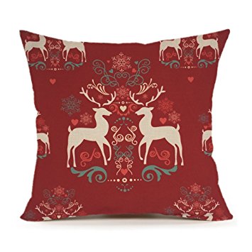 4TH Emotion Christmas Red Deer Cotton Linen Square Throw Pillow Case Decorative Cushion Cover Pillowcase Cushion Case for Sofa(#33,hot)