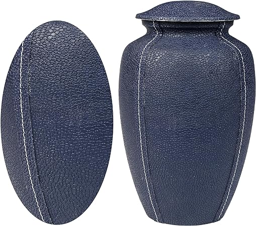 Alpha Living Home Fire Cremation Urns, Cremation Urn for Ashes - Adult Funeral Urn Handcrafted - Affordable Urn for Ashes - Large Funeral Memorial with Elegant Finish for Cemetery Burial - Navy Blue