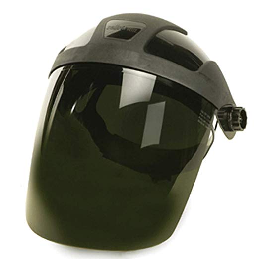 Sellstrom Single Crown Safety Face Shield with Ratchet Headgear, Shade 5 IR Tint, Uncoated, Black, S32050