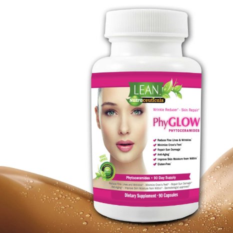 90 Capsules! 350 mg Phytoceramides Top Rated Gluten-Free All Natural Plant Derived PhyGLOW Skin Restoring, Anti-Aging Dermatologist Recommend Formula w/ Vitamins A,C,D,E NOW in 3-Month Supply by LEAN