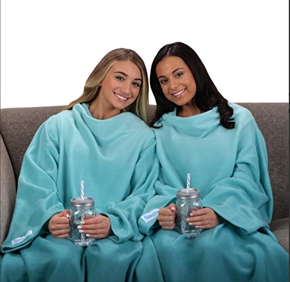 Snuggie Soft Fleece Blanket with Sleeves and Pockets, Solid Teal