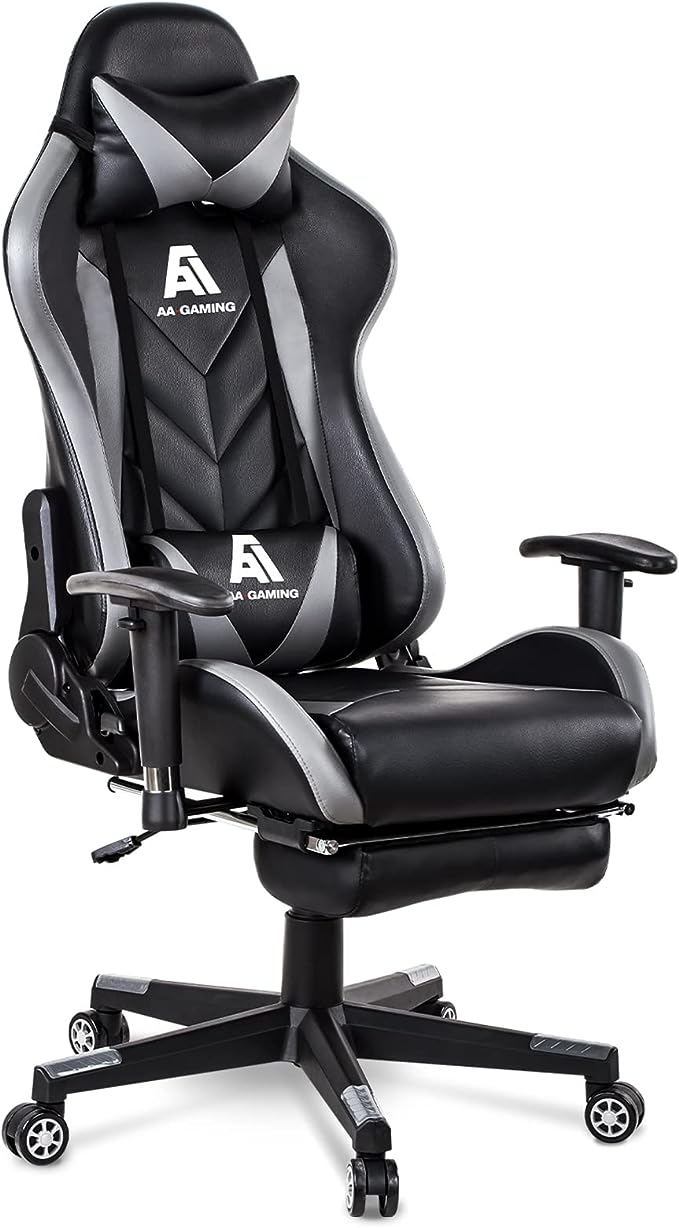 Gaming Chair High Back Ergonomic Computer Racing Chair Adjustable Office Chair with Footrest, Lumbar Support Swivel Chair - Upgraded Version BlackGrey